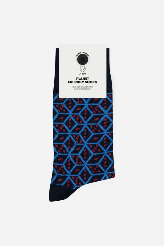 A-Dam Sokken Casual Sock Intarsia Dice Pattern size 41-46 Medi. Blue