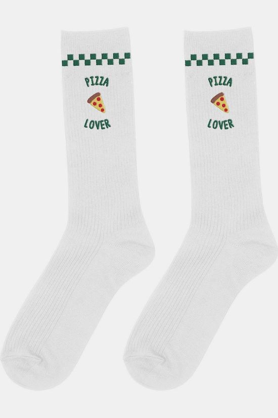 ATELIER PISTACHE Chaussettes Socks Pizza Lover - Men Size 40-45 white/green
