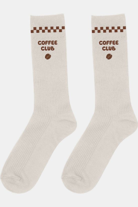 ATELIER PISTACHE Chaussettes Socks Coffee Club - Men Size 40-45 white/brown