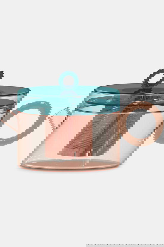 WD Lifestyle Accessoire Borosilicate Glass Teapot With Coloured Handle. Ca Peach/ Petrol Green