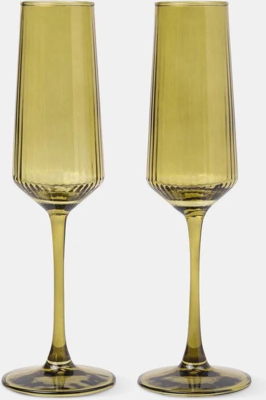 Here's How Vaisselle The Luna Champagne Flutes - Set Of 2 - Olive Olive Green