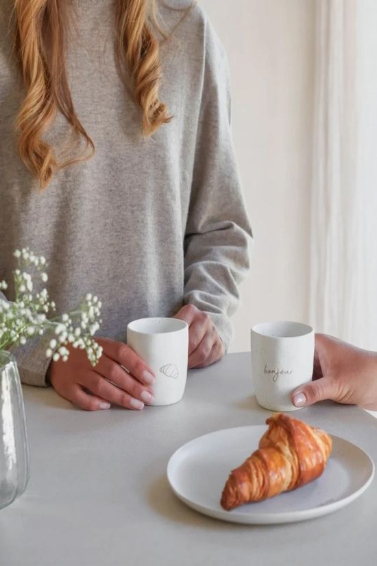 LEEFF Servies Mugs Croissant - Bonjour, Set Of 2 Wit