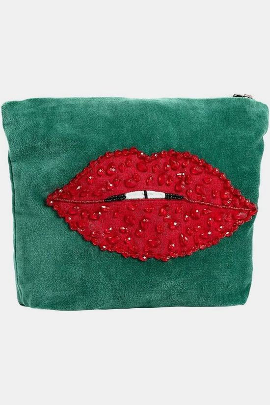 Anna+Nina Accessoire Textiles Beaded Pout Wash Bag Green